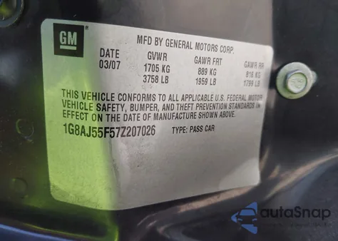 2007 Saturn Ion 2 from USA, damaged, VIN 1G8AJ55F57Z207026